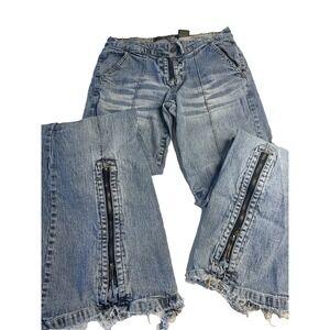 Vtg Y2K Bongo Flared Blue Denim Jean Women 5 Grunge Trashed City Punk Skate